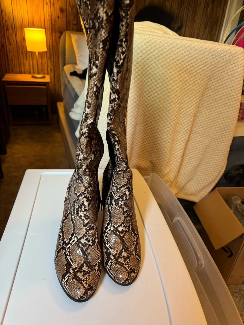 a new day Taupe Snake-Print Over-the-Knee Block Heel Boots
